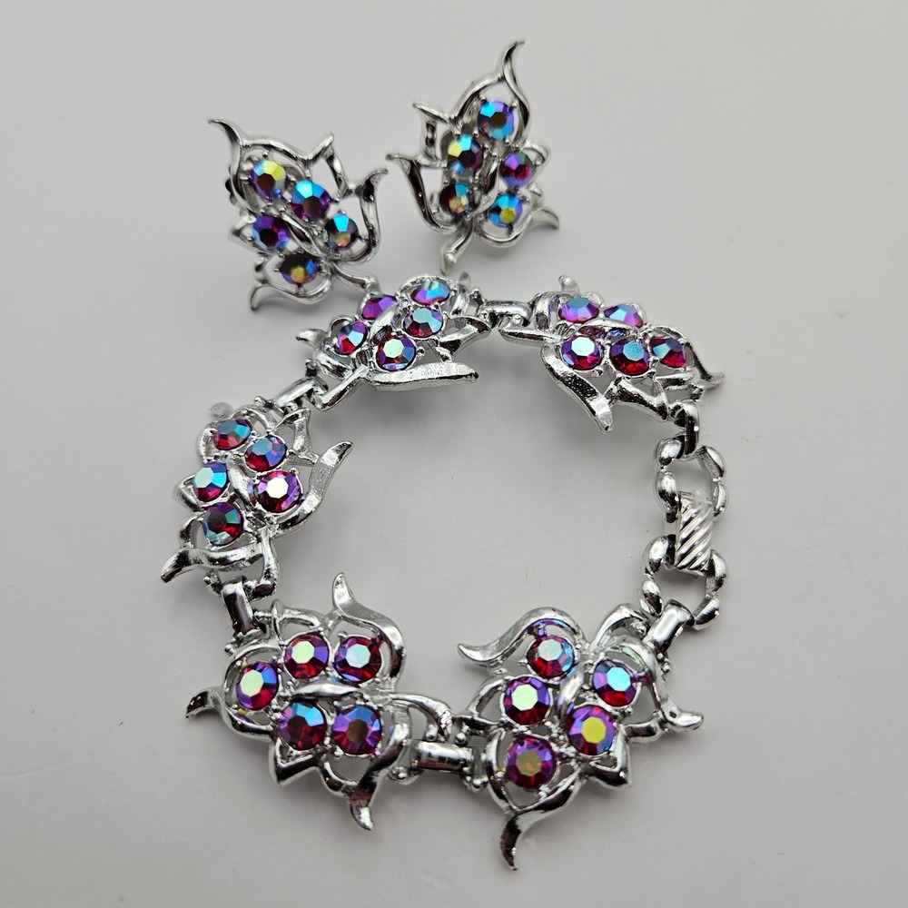 Sarah Coventry Vintage Dazzling Aurora Borealis Bracelet Clip Earrings Set